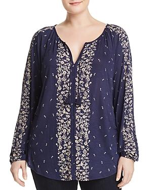 Lucky Brand Plus Printed Knit Peasant Top