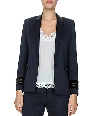 The Kooples Leather-trimmed Single-button Blazer