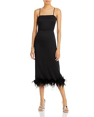 Lucy Paris Sleeveless Feather Trim Midi Dress