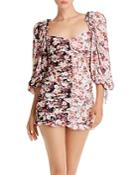 For Love And Lemons Houston Ruched Floral-print Mini Dress