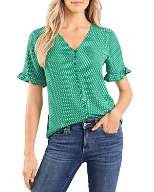 Cece Ruffled Sleeve Micro Print Top