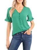Cece Ruffled Sleeve Micro Print Top