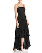 Laundry By Shelli Segal Pleated Chiffon High/low Gown