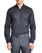 The Kooples Leather Collar Geometric Slim Fit Button-down Shirt