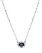 Bloomingdale's Blue Sapphire & Diamond Halo Pendant Necklace In 14k White Gold, 17 - 100% Exclusive
