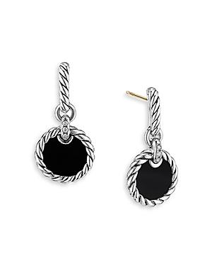 David Yurman Sterling Silver Dy Elements Drop Earrings With Black Onyx & Diamonds