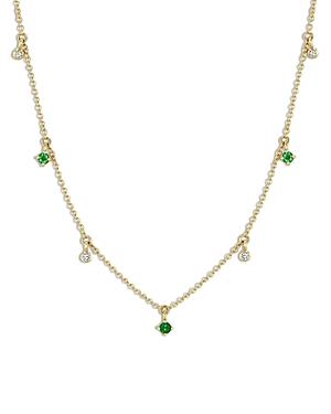 Zoe Chicco 14k Yellow Gold Emerald Gemstones Emerald & Diamond Dangle Choker Necklace, 14-16