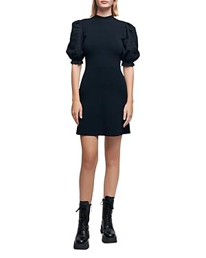 Maje Guipure Lace Sleeve Knit Mini Dress