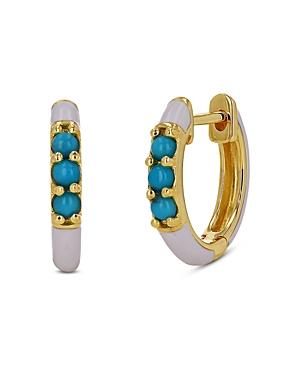 Rachel Reid 14k Yellow Gold Turquoise & White Enamel Huggie Hoop Earrings