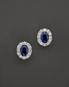 Sapphire And Diamond Oval Stud Earrings In 14k White Gold - 100% Exclusive