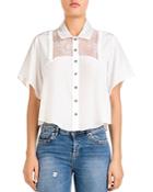 The Kooples Lace-inset Button-down Cropped Top