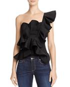 Alpha And Omega One-shoulder Ruffle Crop Top
