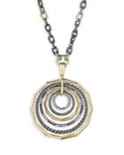 David Yurman Sterling Silver & 18k Yellow Gold Stax Black & Gold Large Pendant Necklace With Diamonds, 20