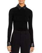 Alice And Olivia Dory Faux Leather Trim Pullover