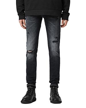 Allsaints Cigarette Damaged Jeans In Dark Indigo