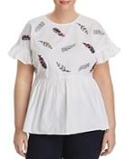 Lost Ink Embroidered Feather Peplum Top