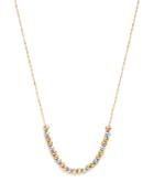14k Yellow, White And Rose Gold Half Beaded Chain Necklace, 17