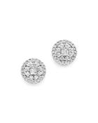 Diamond Baguette And Round Halo Stud Earrings In 18k White Gold, 1.75 Ct. T.w.