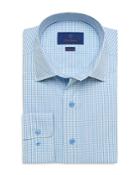 David Donahue Sky And Seafoam Mini Check Fusion Shirt