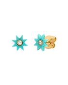 Colette Jewelry 18k Yellow Gold Galaxia Gray Diamond & Turquoise Star Studs