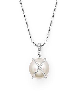 Tara Pearls 18k White Gold X & O Natural Color Baroque White South Sea Cultured Pearl And Diamond Pendant Necklace, 18