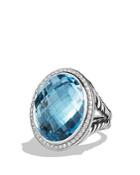 David Yurman Dy Signature Oval Ring With Blue Topaz And Diamonds