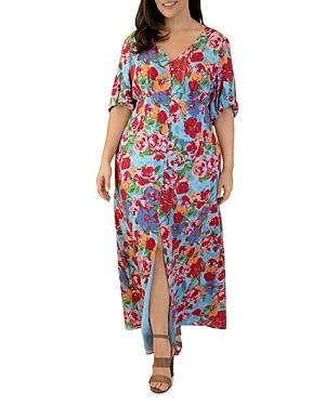 Maree Pour Toi Plus Floral-print Peasant Maxi Dress