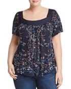 Lucky Brand Plus Shadow-stripe Floral Top