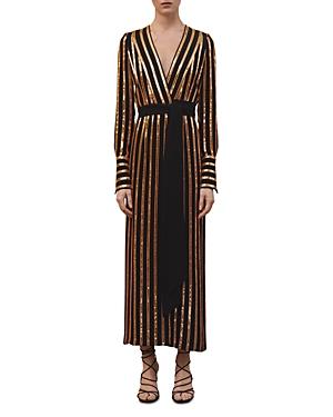 Galvan Sequined Long Sleeve Wrap Gown
