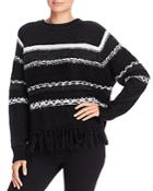 Aqua Striped Fringed Crewneck Sweater - 100% Exclusive