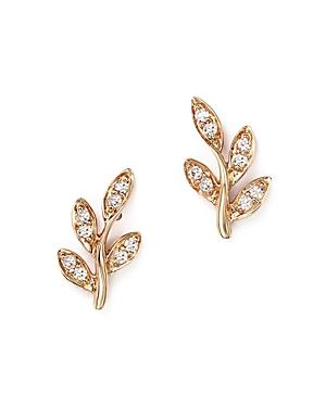 Diamond Leaf Stud Earrings In 14k Rose Gold, .10 Ct. T.w.