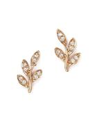 Diamond Leaf Stud Earrings In 14k Rose Gold, .10 Ct. T.w.