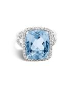 John Hardy Sterling Silver Batu Classic Chain Ring With Blue Topaz And Diamonds