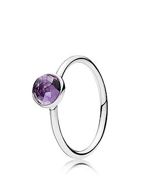 Pandora Ring - Sterling Silver & Glass February Birthstone Droplet
