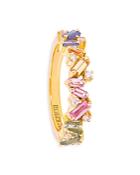 Suzanne Kalan 18k Yellow Gold Fireworks Pastel Rainbow Sapphire & Diamond Statement Ring