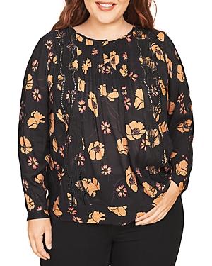 Daniel Rainn Plus Floral Print Pleated Embroidered Blouse