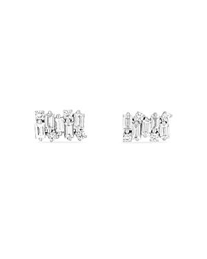 Suzanne Kalan 18k White Gold Fireworks Diamond Baguette Cluster Stud Earrings