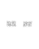 Suzanne Kalan 18k White Gold Fireworks Diamond Baguette Cluster Stud Earrings