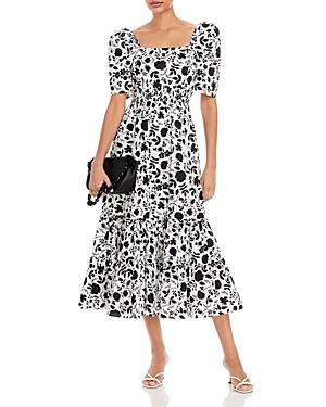 Aqua Floral Print Puff Sleeve Midi Dress - 100% Exclusive