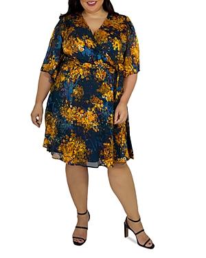 Maree Pour Toi Plus Abstract Floral Faux Wrap Dress