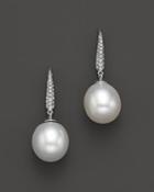 Cultured South Sea Pearl Drop Earrings With Diamonds In 18k White Gold, 10.5mm