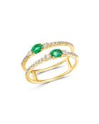 Bloomingdale's Emerald & Diamond Double Row Band In 14k Yellow Gold - 100% Exclusive