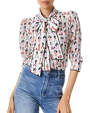 Alice And Olivia Jeannie Bow Collar Silk Button Down Top