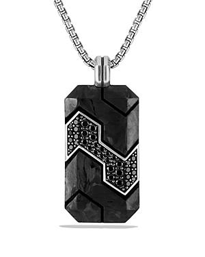 David Yurman Forged Carbon Tag With Black Diamonds In Silver