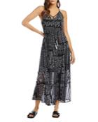 Karen Kane Semi Sheer Patch Print Maxi Dress
