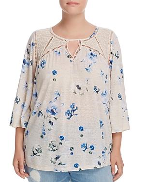 Lucky Brand Plus Lace-inset Floral Top