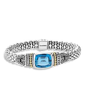 Lagos 18k Gold And Sterling Silver Caviar Color Bracelet With Swiss Blue Topaz
