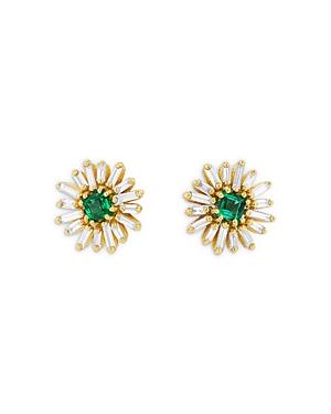 Suzanne Kalan 18k Yellow Gold Diamond & Emerald Flower Stud Earrings