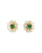 Suzanne Kalan 18k Yellow Gold Diamond & Emerald Flower Stud Earrings