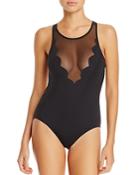 Vince Camuto Scalloped Mesh One Piece Swimsuit